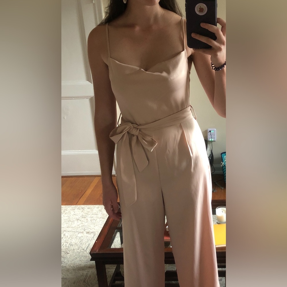 Altar’d State Champagne thin strap cowl neck jumpsuit with pleats & wide leg XS